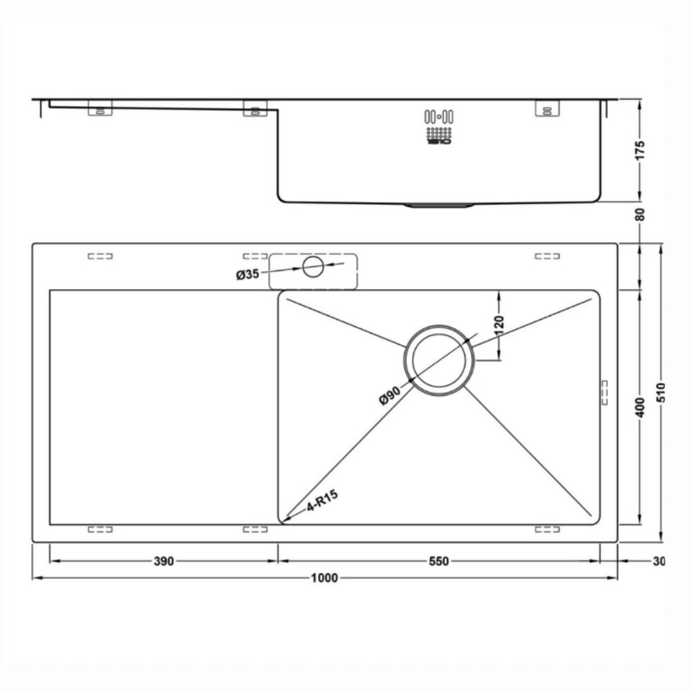 ZENUNO15 55 I-F BBR SINK,Stainless Steel Sink,1810 Company UK,www.work-tops.com