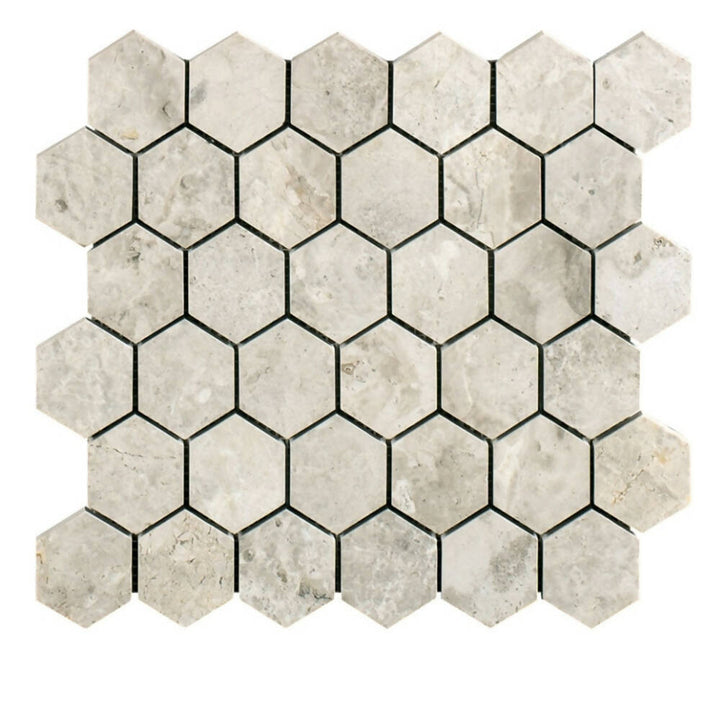 SILVER LIGHT MARBLE MOSAIC HEXAGON TILES